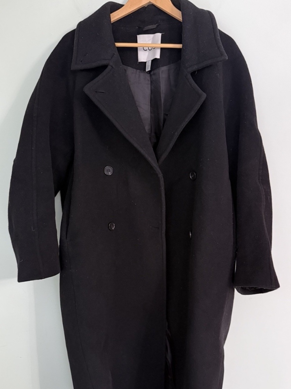 COS Oversized Double-breasted Wool Long Coat Black Size Medium $359